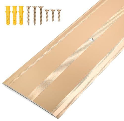 Jiekayi Aluminum Metal Door Threshold, Floor Transition Strip, 36'' L x 4'' W x 0.1'' H, Flat-Profile Threshold, Flooring Gaps Carpet Vinyl Wood, Stylish Doorway Transition Draft Protection (Gold)