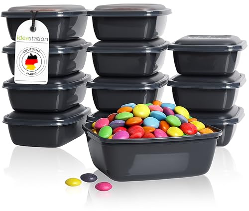 idea-station frysburkar små 12 x 320 ml – antracit – BPA-fria matburkar med lock små – okrossbara små burkar för frysning – stapelbara frysbehållare