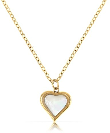 Made by Nami Collar Corazón Oro Mujer Resistente Agua - Acero Inoxidable Hipoalergénico Nácar 40+5cm