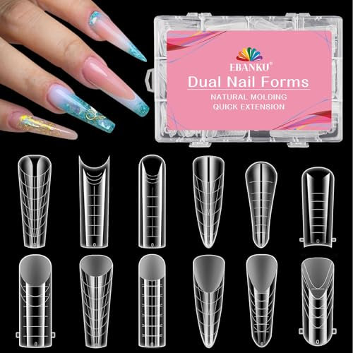 EBANKU 288 Cartine per Unghie in Polygel, Cartine Trasparenti a Doppia Copertura Completa per Pedicure, Stampo per Tip Riutilizzabile per Extension in Polygel, 12 Stili