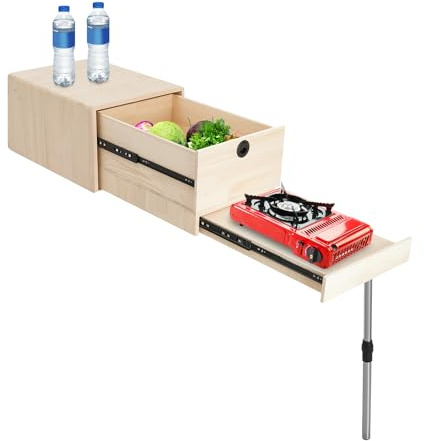 DOPBENT Overland - Boîte de camping pliable - Tiroir de rangement et support réglable - Table de pique-nique pour l'extérieur, convient pour SUV, camion, camping-car