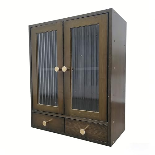 RZGZKLSH with Magnetic Door Countertop Cabinet，Storage Cabinet, Sideboard，Nanzhu Organizer for Kitchen Living Room Bedroom Bathroom Office with a drawer14.6x6.7x18.1(Brown