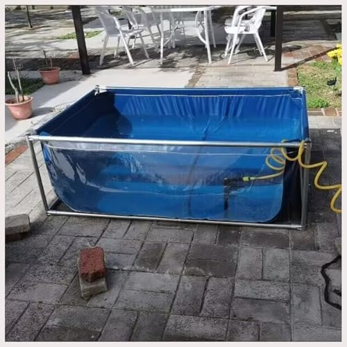 Laghetto per pesci con cornice in tela, grande piscina per acquacoltura con pannello di osservazione, acquario da esterno per pesci koi, pesci rossi e tartarughe, vasca di riproduzione(Blue-0.7m,1x1m)