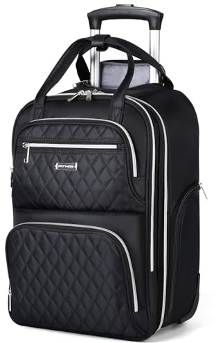Ponhog Rolling Laptop Travel Backpack with Wheels for Women - 15.6 Inch Laptop Wheeled Backpack, Carry on Trolley Suitcase Black Computer Bag for Business College Work Overnight,Black-Silver Zipper