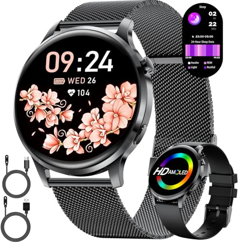 LIGE Montre Connectée Femme Ronde avec Fonction Téléphone 7,9 mm Fine 1,32 AMOLED Élégant Smartwatch pour Android iOS, Fitness Tracker avec Moniteur de Fréquence Cardiaque et de Sommeil,Gris Foncé