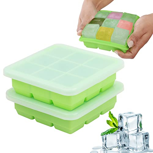 Belle Vous Lot de 2 Bac Congelation Silicone Bebe avec Couvercle Transparent - Bac Glacon Bebe 9 x 30 ml - Moule a Glacon Silicone Empilable pour Purée de Fruit, Lait Maternel, Légumes - Sans BPA