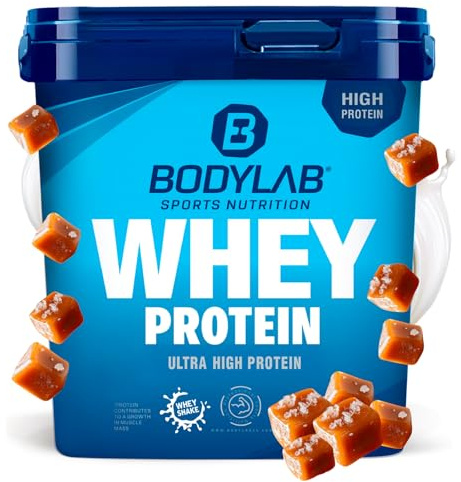 Bodylab24 Whey Protein Powder Caramelo salado 1kg, polvo rico en proteína para músculos más fuertes, la proteína de suero puede promover la construcción de músculo, con 80% de proteína, sin aspartamo