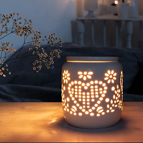 Candle-Brothers Elektrische Duftlampe aus Keramik | Romance | Weiße Duftlampe mit romantischen Design | Perfekte Geschenkidee für Freunde & Famile | Lampe für Büro, Schlafzimmer, Yoga