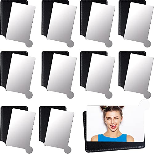 Jetec 10 Pieces Pocket Compact Mirrors Mini Mirror for Purse Wallet Small Handheld Stainless Steel Unbreakable with PU Leather Case for Men Women Travel Camp Signal Makeup(Black)