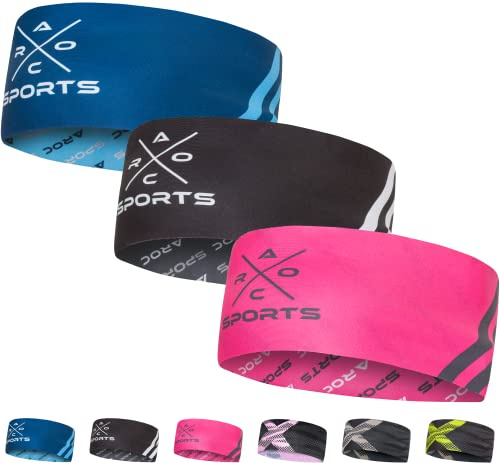 Lot de 3 bandeaux de sport respirants pour homme et femme – Bandeau torsadé à séchage rapide – Bandeau élastique, bandeau anti-transpiration pour le front (bleu, noir, rose)