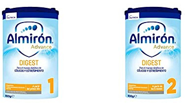 Almirón Advance Digest 1 Leche de Fórmula AntiColico y AntiEstreñimiento + Advance Digest 2 Leche de Fórmula AntiColico y AntiEstreñimiento en Polvo Desde Los 6 Meses, 800g