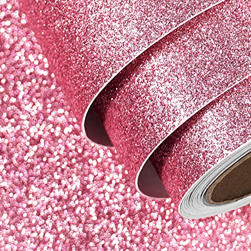 FunStick Tapete Pink Glitzer Dunkelrosa 40CM X 2M Deko Folie Selbstklebende Tapete Kinderzimmer Mädchen Klebefolie Basteln Kinder Glitzerpapier Selbstklebend Plotterfolie Vinyl Rosegold Glitzer Folie