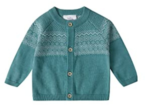 Stellou & friends 100% Cotton Knit Norwegian Jacquard Design Baby Toddler Boys Girls Long Sleeve Cardigan Sweater (Sage Teal, 3-4 Years)