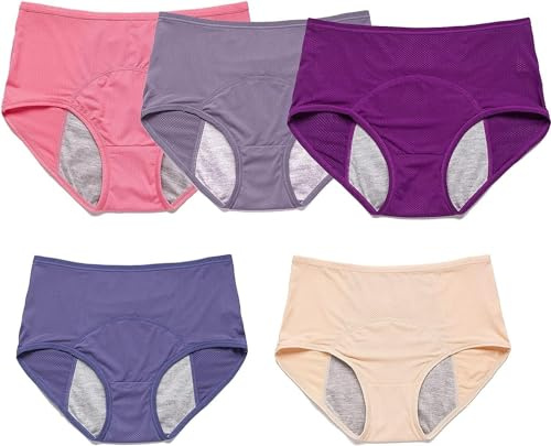 5 pezzi mutandine per incontinenza urinaria, a prova di perdite fisiologiche in cotone protettivo, lavabili con zona assorbente anti-perdita, per donne A,8XL (125-150 kg)