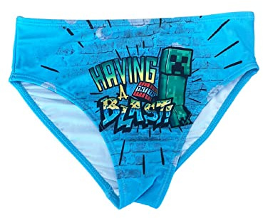 Slip de Bain officiel Minecraft - Modèle Creeper S'amusant - Maillot de Bain en Polyester- Déguisement Garçon Enfant - Costume de Piscine (FR/ES, Âge, 5 ans, 6 ans, Taille normale, Bleu ciel)