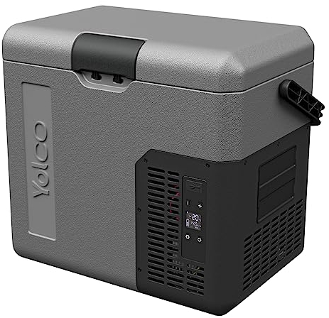 Yolco ET18 Carbon Kühlbox Kühlschrank Gefrierbox Mini tragbare Elektrische Kühlbox mit Kompressor 12/24V DC für Auto, LKW, Boot und Steckdose mit USB-Anschluss, -20℃, Grau