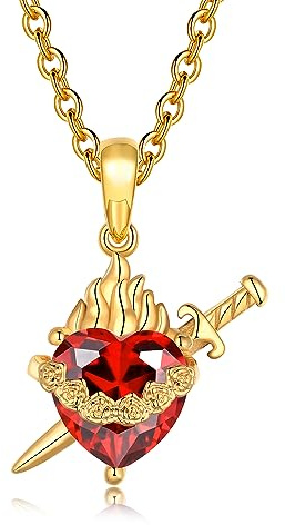 Joliernelle Immaculate Heart of Mary Necklace for Women Gold Blessed Virgin Mary Jewelry with Garnet Heart