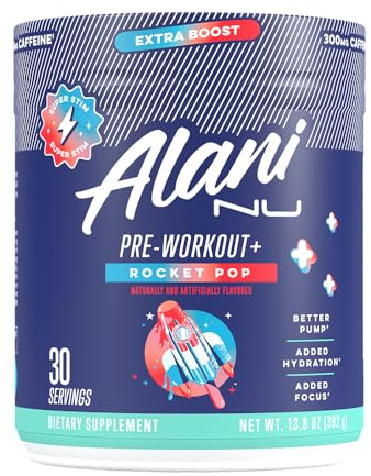 Alani Nu Pre Workout+ Powder Rocket POP, Extra Boost, Sugar Free, 300mg Caffeine, L-Theanine, Beta-Alanine, Citrulline, 30 Servings