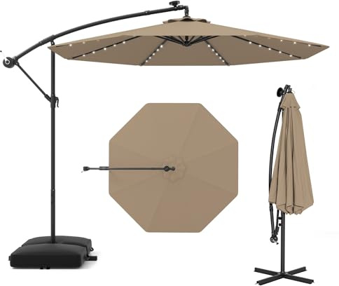 GOPLUS Sombrilla Jardín Ø 3m con 40 Luces LED Solares