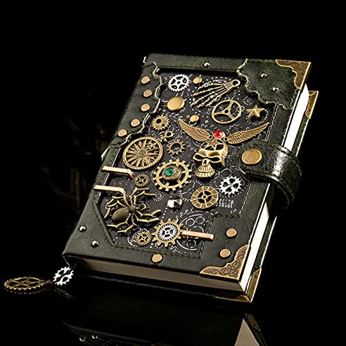 Anteckningsbok, Inbunden Presentförpackning För Anteckningsbok, Journaler Tom Dagbok Anteckningsblock Skissbok, Ofodrat Papper, Med Retrohänge, Steampunkstil, För Resor Att Skriva I (Grön)