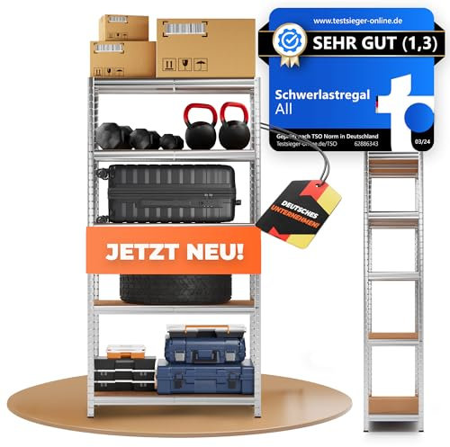 ALL Premium Schwerlastregal 180x90x40cm Silber – Bis 1250 kg belastbar, höhenverstellbar, Stecksystem, ideal für Lager, Garage & Keller