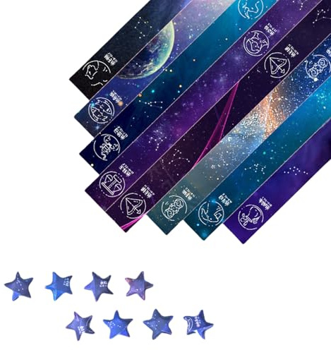 Sicheii 540 ark Lucky Star pappersremsor, 12 konstellation Origami Star pappersremsor 8 mönster, pappersremsor för att göra Origami-stjärnor, stjärnhimmel, vikbara göra pappersremsor för