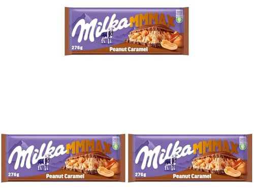 Milka Peanut Caramel 1 x 276g I Großtafel I Alpenmilch-Schokolade I mit Karamell, Erdnüssen und Knusper-Reis I Milka Nuss-Schokolade aus 100% Alpenmilch I Tafelschokolade (Packung mit 3)