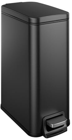 Veelesa Slim Bathroom Trash Can with Lid Soft Close, 1.6 Gallon Stainless Steel Garbage Can with Removable Inner Bucket, Durable Step Pedal, Small Trash Bins for Toilet, Bedroom, Kitchen, Office