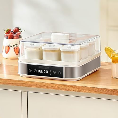 BESTXH Yogurtera AutomáTica, Yogurtera Digital AutomáTica, Yogurtera De Acero Inoxidable con 9 Tarros De Cristal, Control De Temperatura Y Tiempo Ajustable, Yogur EcolóGico Casero