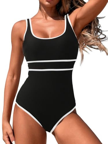 LUNNTE Badeanzug Damen Bauchweg Push Up Schlankheits Schwimmanzug Bademode Monokini (Schwarz, L)