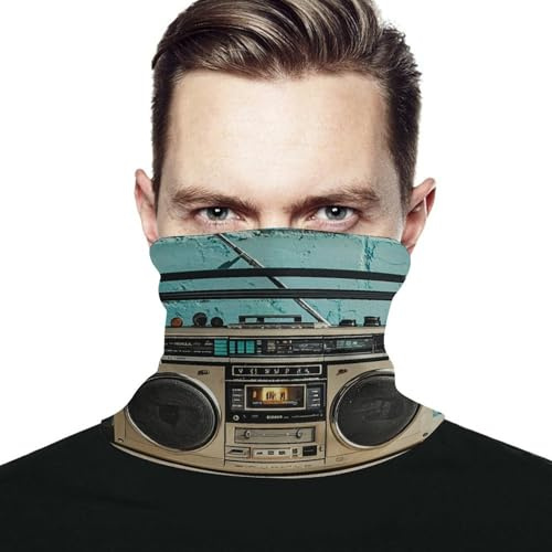 Vintage Wall of Radio Boombox Face Cover Neck Gaiter Mask Protection Magic Scarf Wind Bandana Balaclava Sun Cooling Scarf Cover Head for Men Women Summer Running Fishing