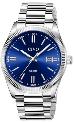 CIVO Herren Uhr Edelstahl Armbanduhr: Einfach Business Wasserdicht Uhren für Männer Blau - Analog Quarz Herrenuhr mit Leuchtend Datum