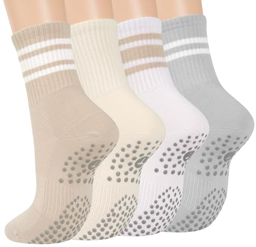 Grip Pilates Crew Socks for Women, Non Slip Yoga Socks with Grips for Barre Hospital Grippy Sticky Sock