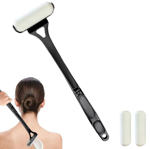 Applicateur de Creme pour le Dos, Lave Dos avec 2 Rouleaux Remplaçables, Manche Pliable, Application Autonome de Lotion, Crème Solaire et Gel Douche pour le Dos