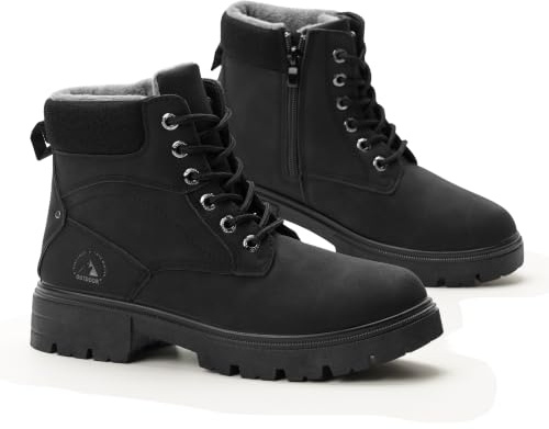 GLAMORA Botas de Invierno para Mujer, Botines Forrados con Plataforma, Estilo Montaña, Resistentes al Agua, Suela de Goma Antideslizante, Cremallera Lateral y Cordones G25100-bk-40