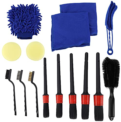 15pcs Detailing Dusting Brushes Kit, Auto Cleaning Brush Set with Soft Microfiber and Steel Wire Brushes for Car Interior Exterior Wheels Dashboard Air Vents