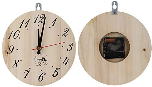FTVOGUE Horloge de Sauna Horloge Murale en Bois de 8 Pouces, Minuterie de Sauna Analogique à Piles pour et Hammam, Décoration en Bois Facile à Lire pour la Salle de Sport à Domicile