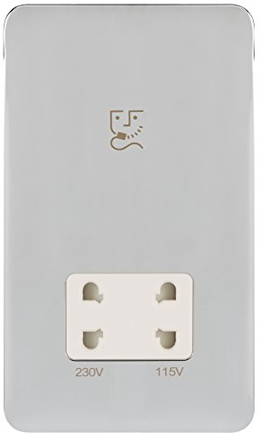 Schneider Electric Lisse Screwless Deco - Double Shaver Socket, Dual Voltage, 115/230V GGBL7090WPCS, Polished Chrome with White Insert