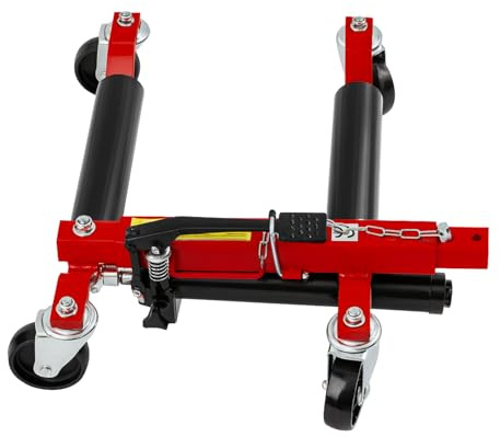 TRUTZHOLM Rangierhilfe PKW hydraulisch Tragkraft 680 kg für Reifenbreite bis 30 cm Hubhöhe ca. 8 cm Rangierroller mit PVC-Auflagen Rangierwagenheber 360° Lenkrollen für Werkstatt Garage in rot