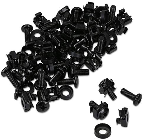 kwmobile Set de 20 tuercas enjauladas M6 con tornillos y separadores - Para montaje de equipos de red en armario rack de 10 y 19 pulgadas - en negro