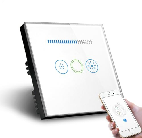 UK WIFI LED Dimmer Switch 1 Gang Smart Touch Dimmer Switch WIFI Control Crystal Glass Panel (White)