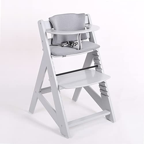 TIGGO Kinderhochstuhl mitwachsend, Treppenhochstuhl, aus massivem Buchenholz, Hochstuhl ab 6 Monaten bis 10 Jahre 25334 (Grau)