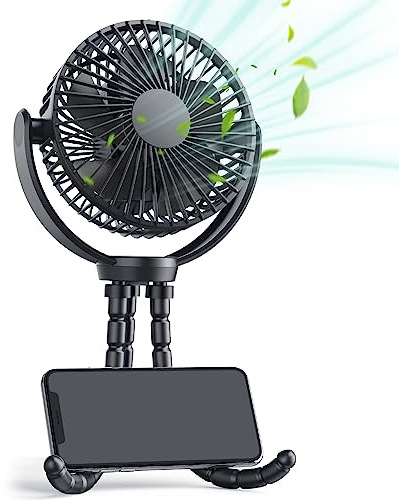 Mini Ventilator 5, tragbarer ventilator, 5000mAh Akku USB-Clip-Lüfter,3 Geschwindigkeiten wiederaufladbarer Schreibtischventilator, mit flexiblem Stativ, geeignet für Outdoor Camping Laufband Auto