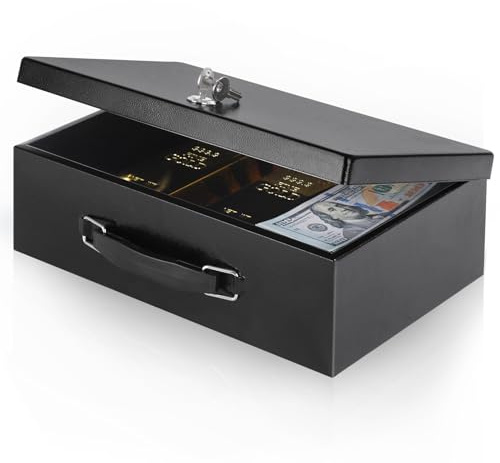 xydled Coffre-fort ignifuge avec serrure à clé pour la maison, le bureau, le rangement de sécurité pour objets de valeur, documents, 32 x 21 x 10 cm, noir