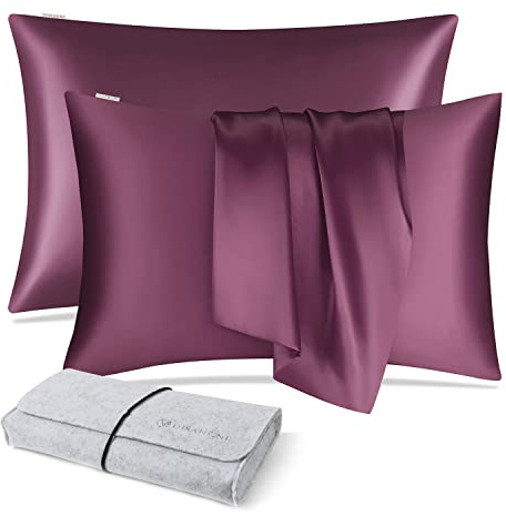 DISANGNI 100% Natural Mulberry Silk Pillow case for Hair and Skin with Hidden Zipper 22 Momme Both Sides Real Silk Pillow Case (2pc 50x75cm, Purple)