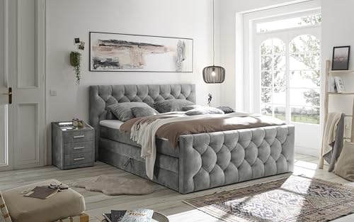 CASHFIELD 8 Boxspringbett mit Bettkasten 180x200, Grau - Bequemes Doppelbett mit 7-Zonen-Federkern Matratze & Kaltschaum Topper mit Klimaband - 200 x 113 x 225 cm (B/H/T)