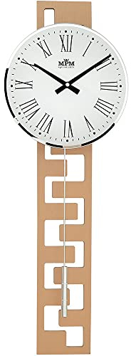 MPM Design - Reloj de Pared con péndulo de Madera, Acabado de Madera y Vidrio, Elegante Reloj de Pared Moderno, Motor de Paso de cuarz