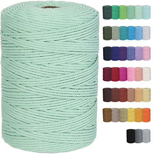 GOHOF Macrame Cord 3mm x 328yards Natural Cotton Rope Colored Rope Soft Cotton Cord for Plant Hanger Wall Hanger Dreamcatcher (Mint)