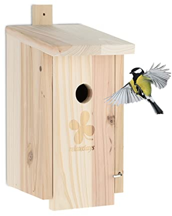 Relaxdays Nistkasten für Vögel, 35mm Einflugloch, mit Klappe, Meisen & Sperlinge, Vogelhaus zum Aufhängen, Holz, Natur