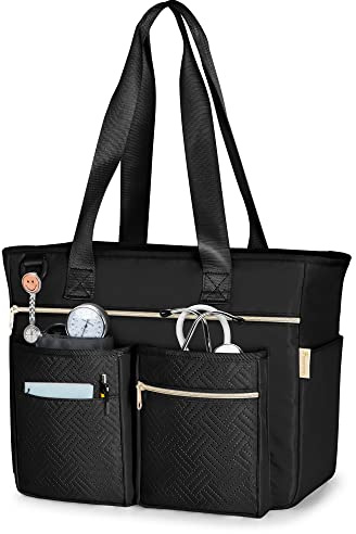 Fasrom Nurse Tote Bag for Work Nurses with Laptop Sleeve, Home Health Clinical Bag for Nursing Students and Medical Assistant, Black (Patent Pending)